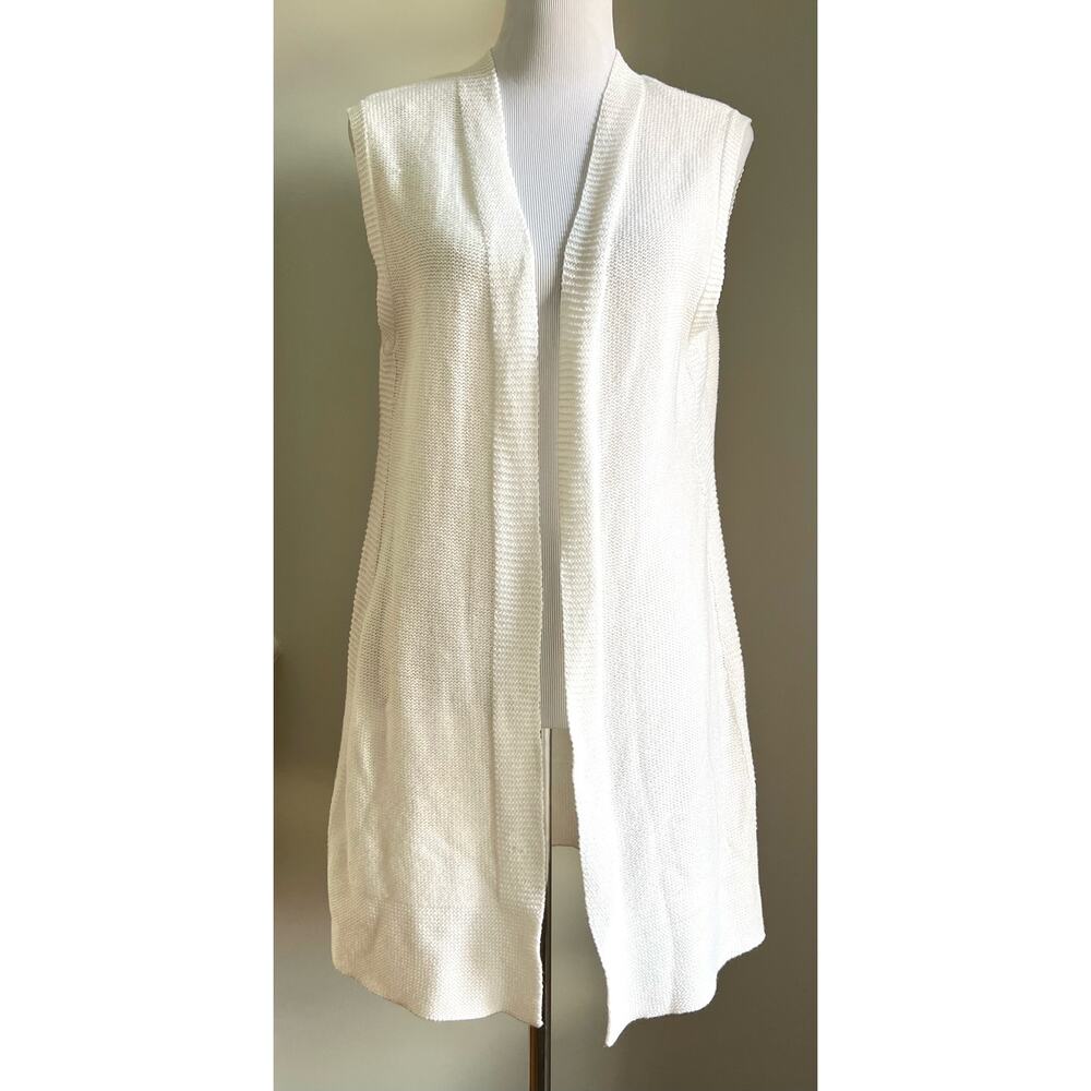 Chico's White Sweater Vest Cardigan Knit Sleeveless Tunic Women’s Sz 2 (L-12)